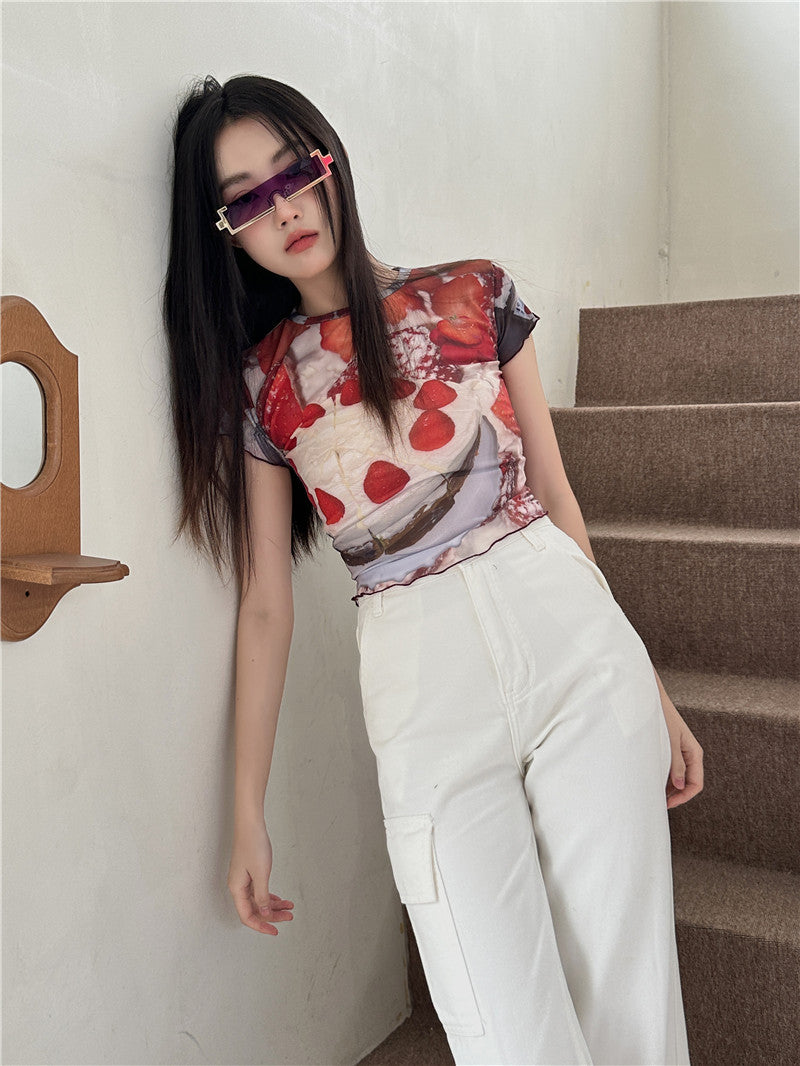 VILZSTUDIOS Fruit Cake Print Mesh T-Shirt