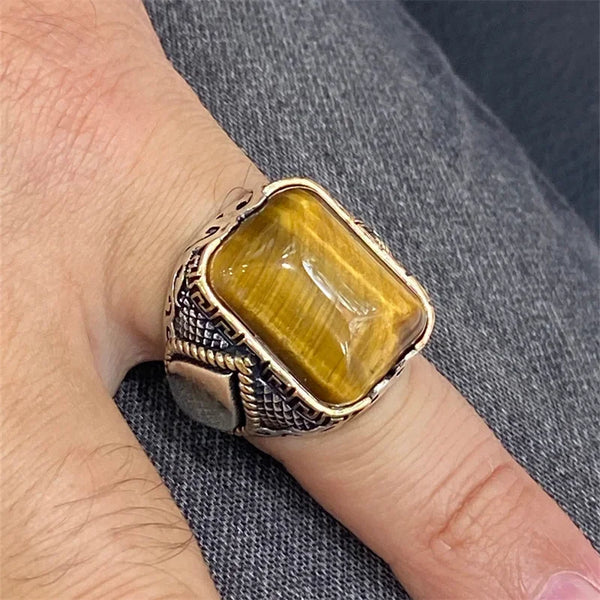 Yellow Black Stone Personality Silver Ring