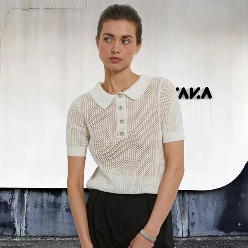VILZSTUDIOS Casual Knitted Hollow T-Shirt