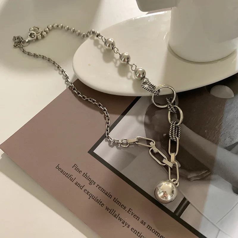 VILZSTUDIOS Geometric Punk Asymmetric Ball Pendant Necklace