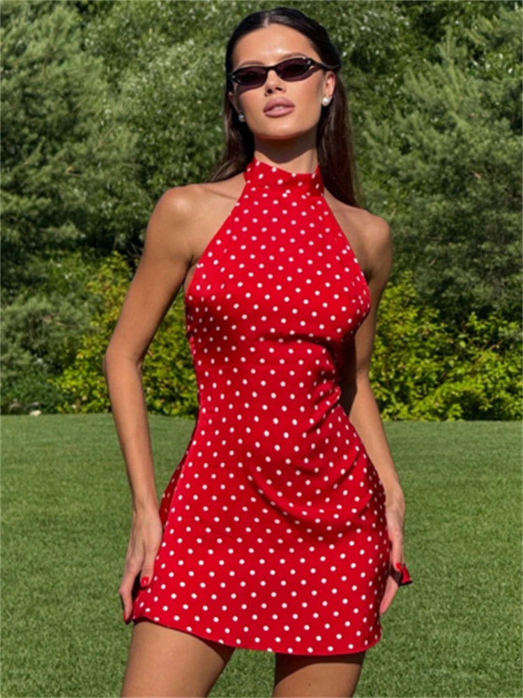 VILZSTUDIOS Elegant Polka Dot Halter Mini Dress