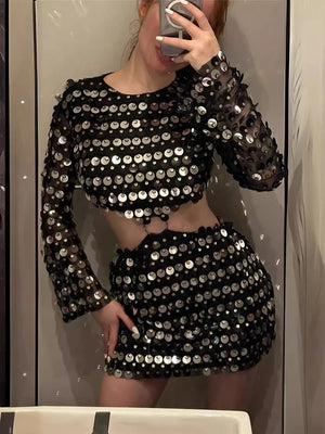 VILZSTUDIOS Sequin Glitter Sparkling Hollow Out Dress