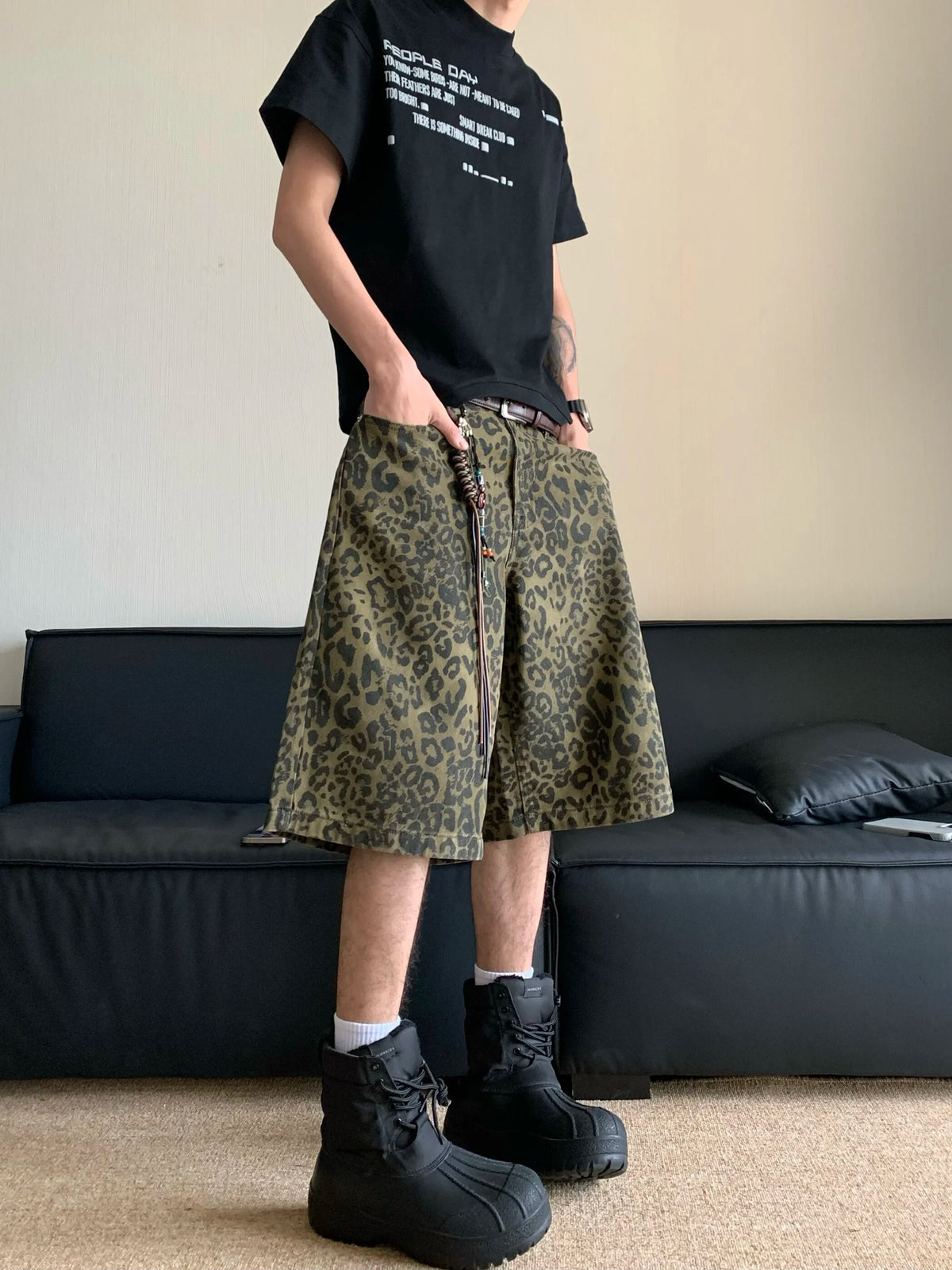 VILZSTUDIOS Leopard Fade Colossus Jorts Baggy Shorts