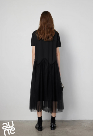 VILZSTUDIOS Stylish Mesh Splicing Mid-Length Skirt T-Shirt