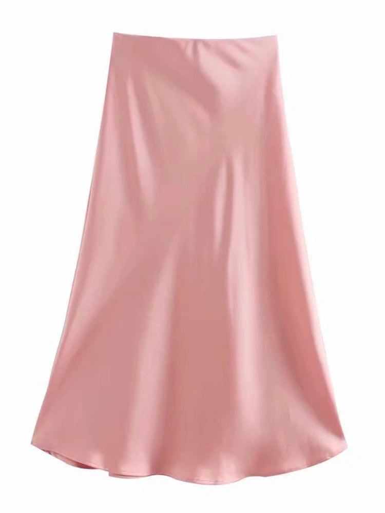 VILZSTUDIOS Elastic Waist Satin A-Line Skirt