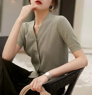VILZSTUDIOS Breathable Knit Short Sleeve Cardigan