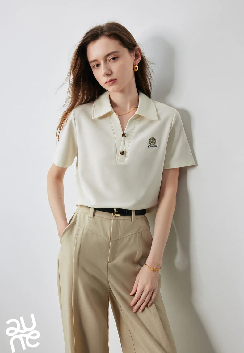 VILZSTUDIOS Stylish Women Polo Collar Letter T-Shirt