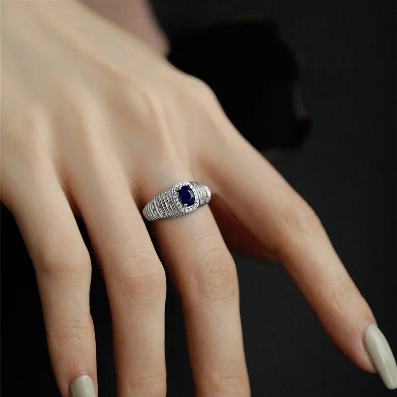 VILZSTUDIOS Vintage Blue Stone Geometric Stackable Ring