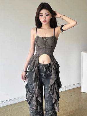 VILZSTUDIOS Ruched Satin Corset Crop Top