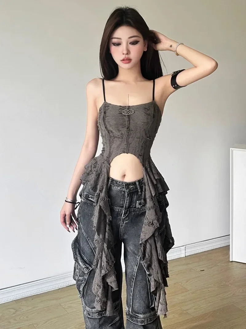 VILZSTUDIOS Ruched Satin Corset Crop Top