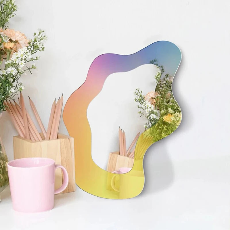 VILZSTUDIOS 1Pc Colorful Discolor Acrylic Decorative Mirror Makeup Desk Tabletop Mirror Girls Cosmetic Mirror Wall Mirror Home Decor