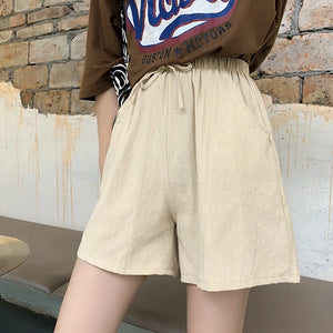 VILZSTUDIOS High Waist Linen Drawstring Shorts Pants