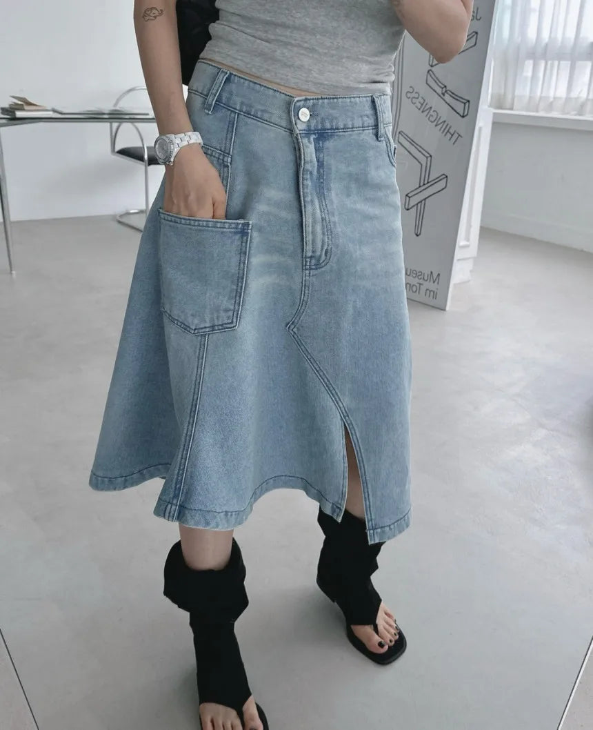 VILZSTUDIOS Retro High Waist Irregular Denim Skirt