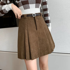 VILZSTUDIOS Pleated High Waist Corduroy Mini Skirt