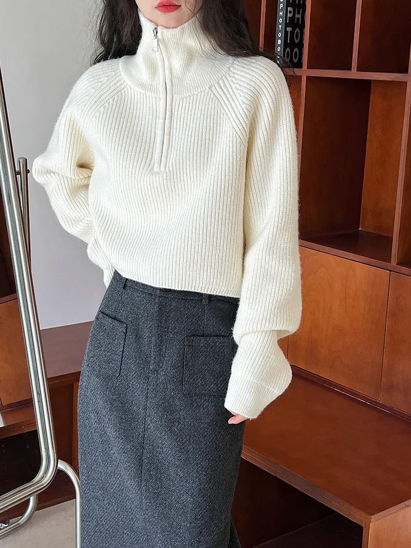 VILZSTUDIOS Turtleneck Semi-Zipper Knitwear Sweater