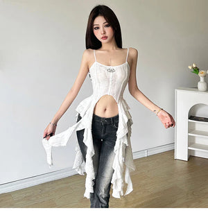 VILZSTUDIOS Ruched Satin Corset Crop Top
