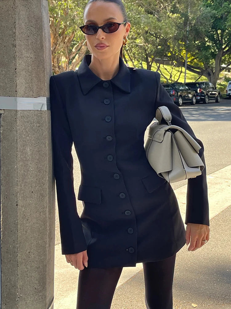 VILZSTUDIOS Elegant Button Down Blazer Dress Womens