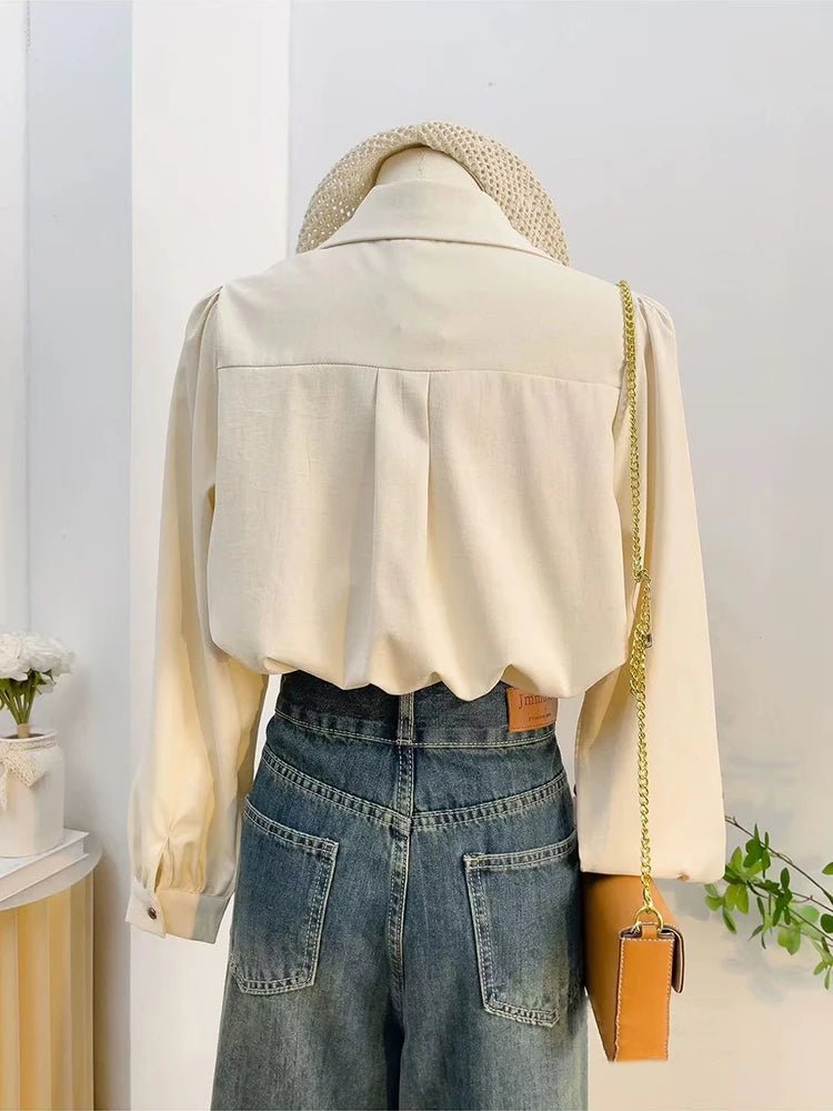 VILZSTUDIOS Simple Loose Lapel Long Sleeve Blouse