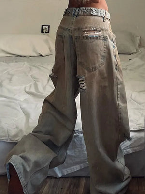 VILZSTUDIOS Retro Distressed Ripped Baggy Jeans