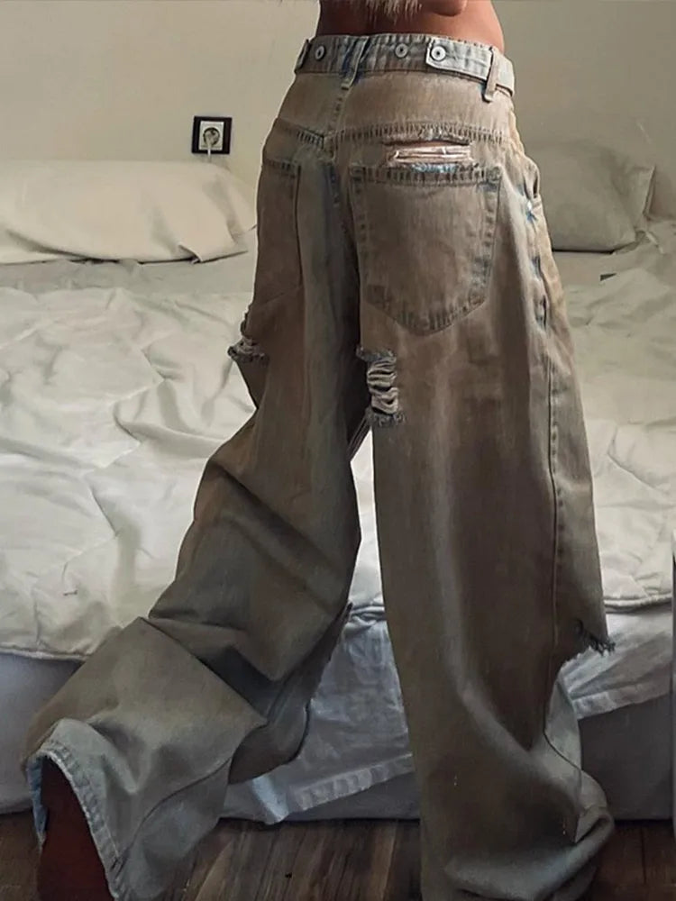 VILZSTUDIOS Retro Distressed Ripped Baggy Jeans