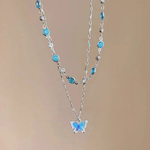 VILZSTUDIOS Romantic Blue Crystal Butterfly Necklace