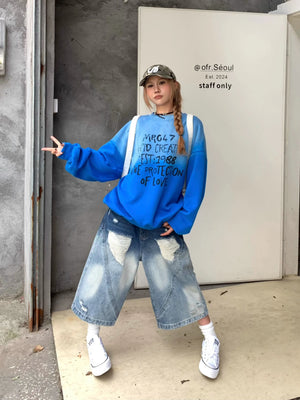 VILZSTUDIOS High Waist Ripped Wide Leg Jorts