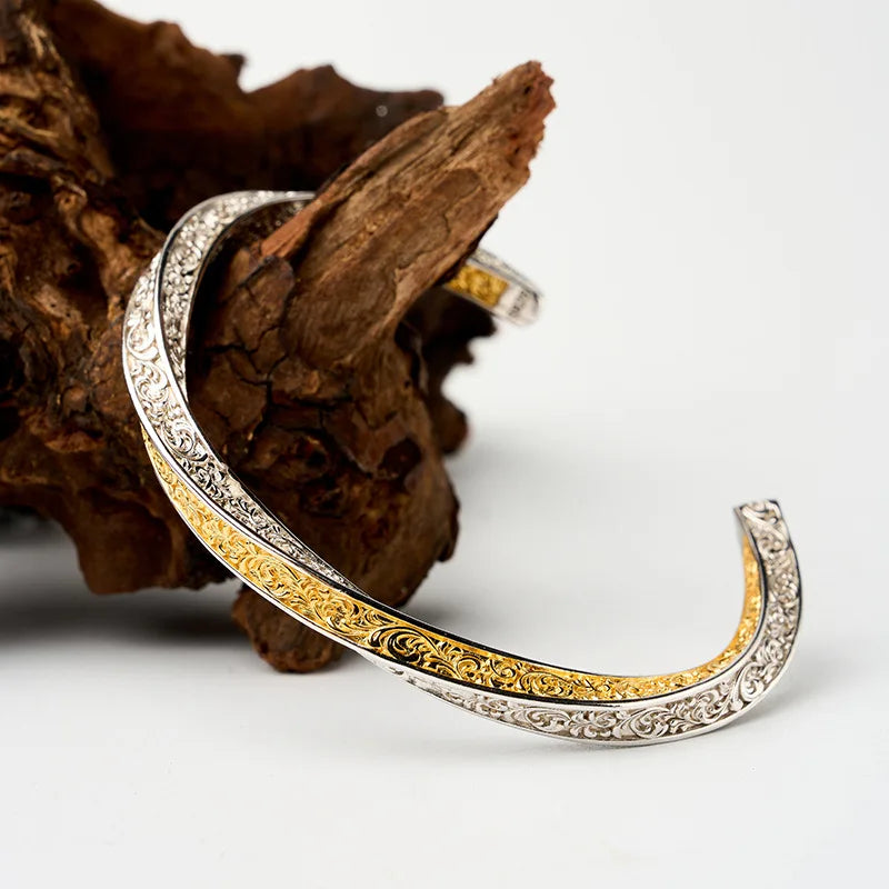 VILZSTUDIOS Golden Flower Vintage Sterling Silver Bangle