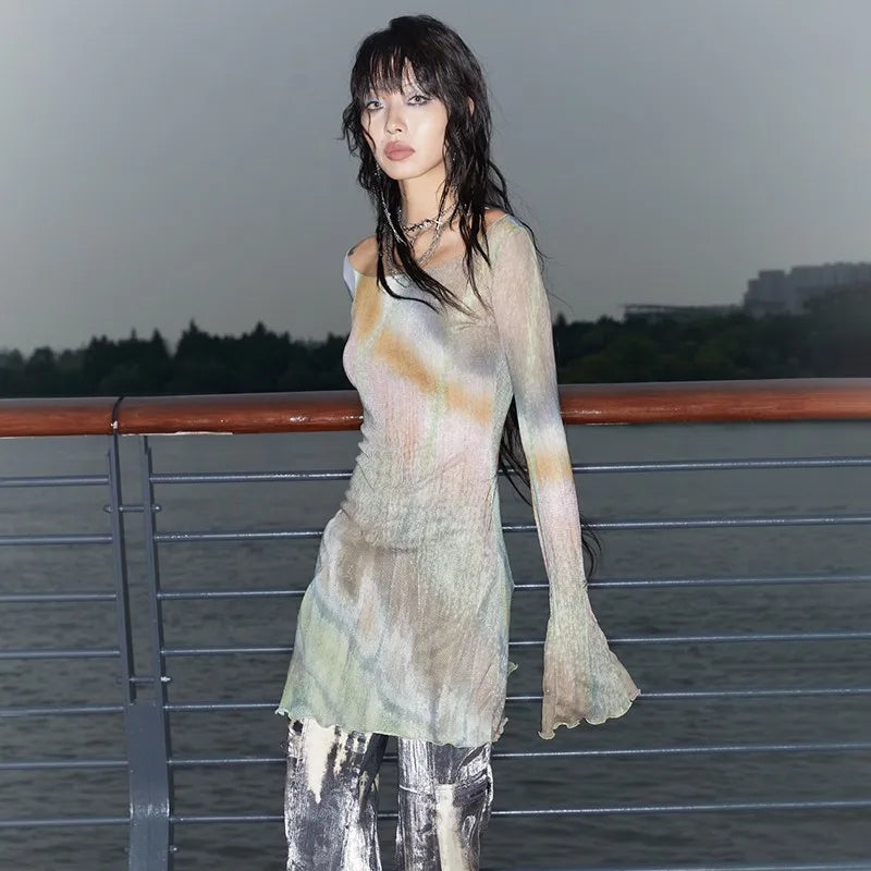 VILZSTUDIOS Vintage Flare Sleeve Sheer Mesh T-Shirt