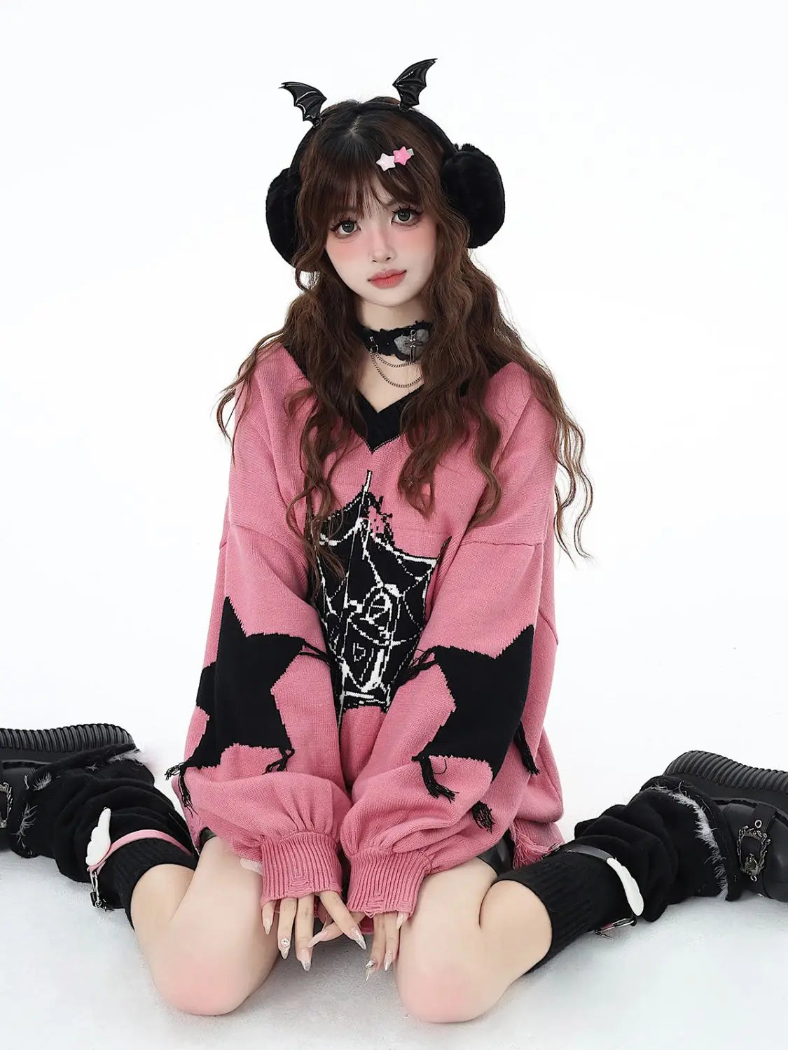 VILZSTUDIOS Gothic Oversized Spider Web Sweater