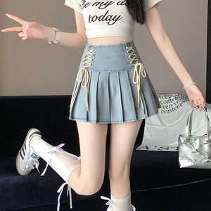 VILZSTUDIOS Vintage Pleated Denim Skirt