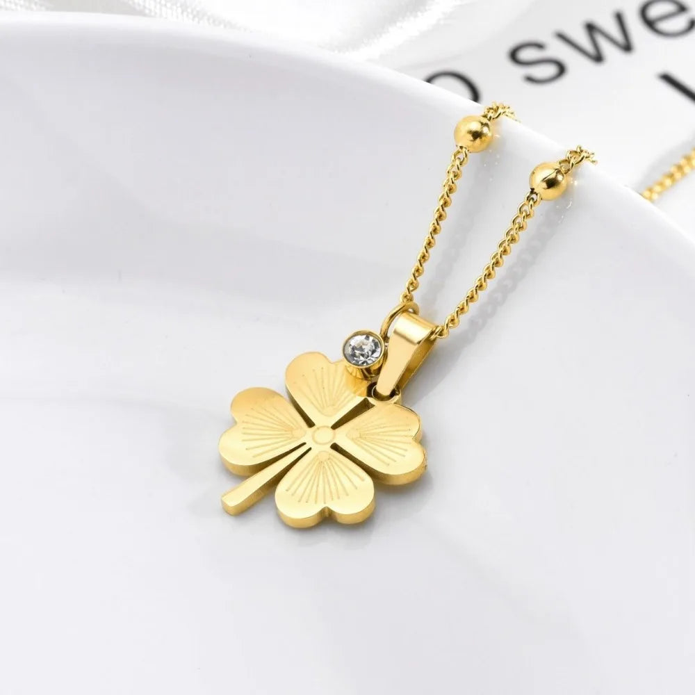 VILZSTUDIOS Stainless Steel Trendy Hollow Four Leaf Flower Necklace
