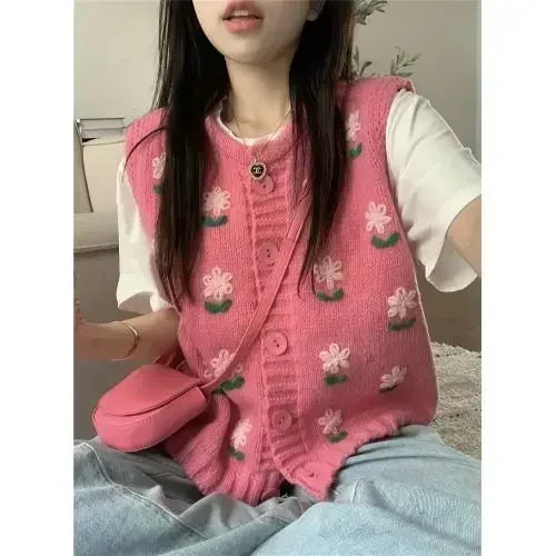 VILZSTUDIOS Embroidered Floral Sleeveless Cardigan