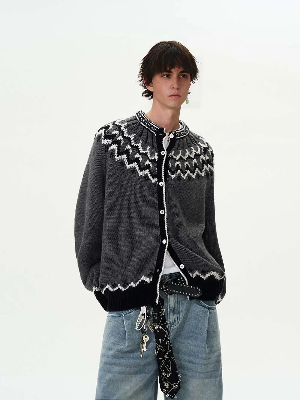 VILZSTUDIOS Velvet Contrast Knit Cardigan Sweater