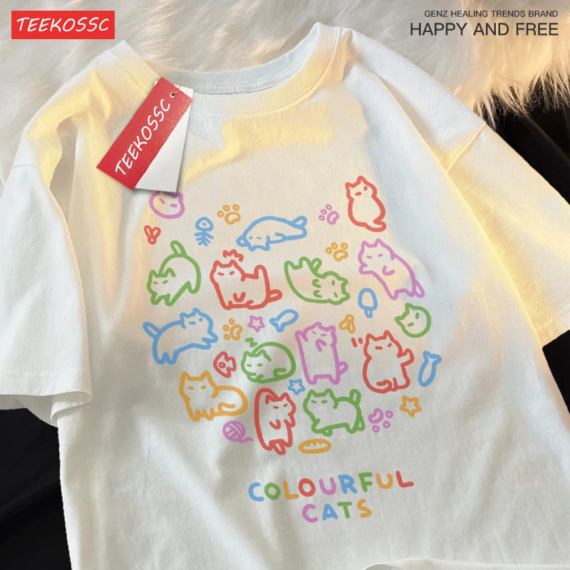 VILZSTUDIOS Colorful Cats Cotton T-shirt