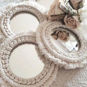 VILZSTUDIOS Decorative Mirrors Wall Decor Macrame Round Mirror Boho Home Decor Mirrors for Bedroom Living Room Bathroom Baby Room Decoration