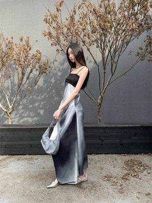 VILZSTUDIOS Elegant Ink Print Summer Maxi Dress
