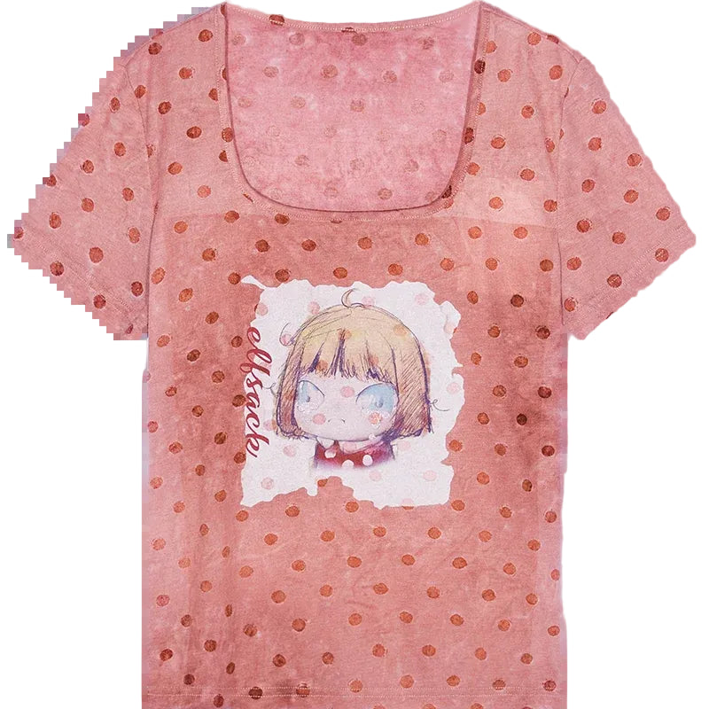 VILZSTUDIOS Polka Dot Cartoon Print T-Shirt