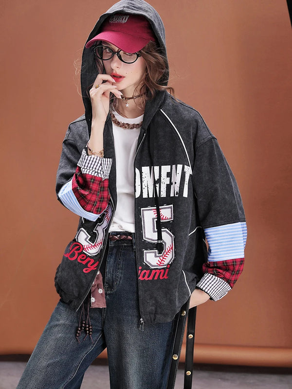 Vintage Patchwork Loose Fit Hoodie