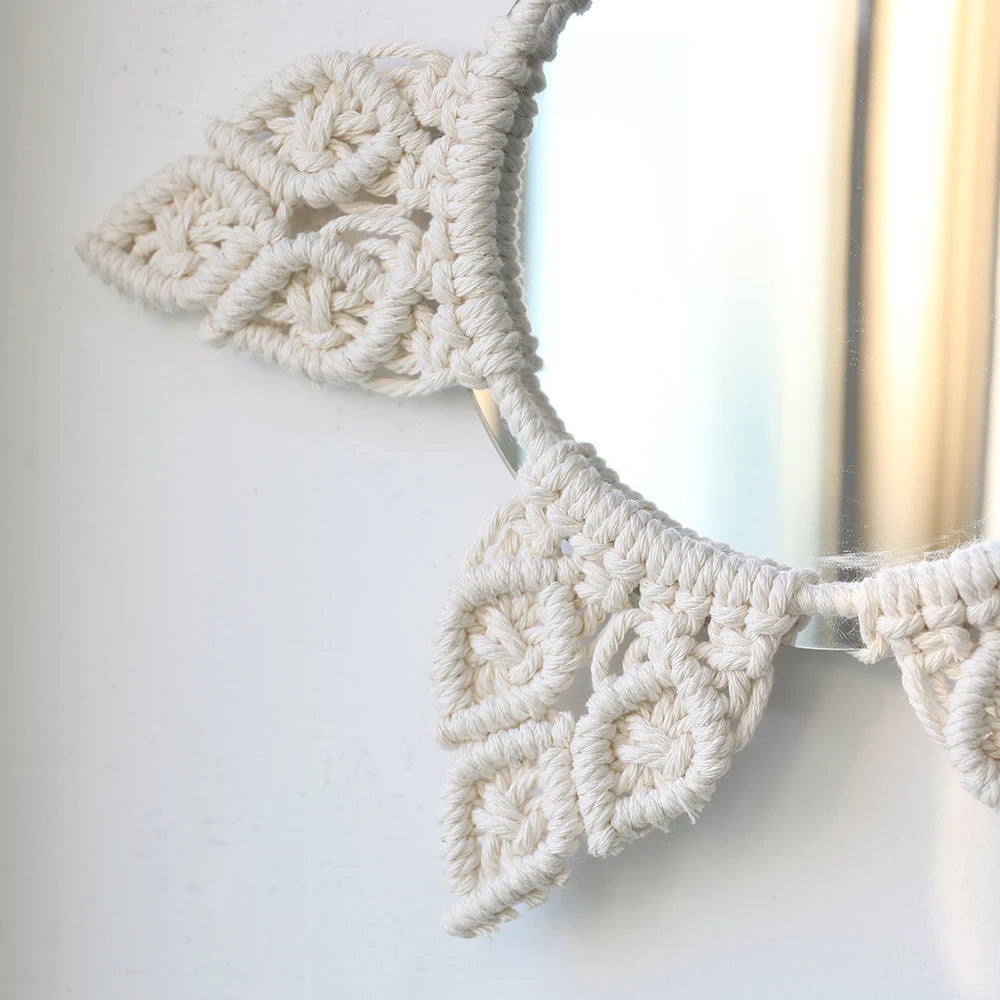 VILZSTUDIOS Decorative Mirrors Wall Decor Macrame Round Mirror Boho Home Decor Mirrors for Bedroom Living Room Bathroom Baby Room Decoration