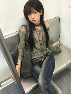 VILZSTUDIOS Grunge Aesthetic Mesh Japanese Sheer T-Shirt