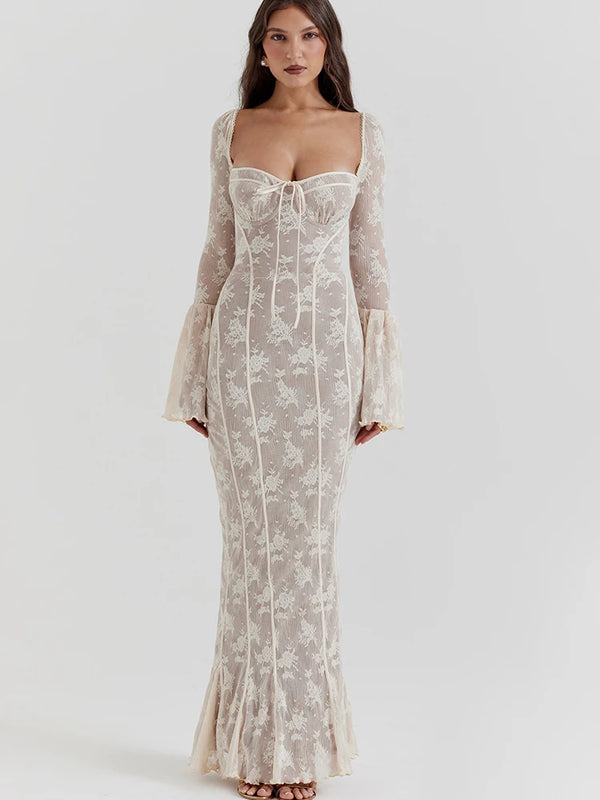 Elegant Black Lace Up Maxi Dress