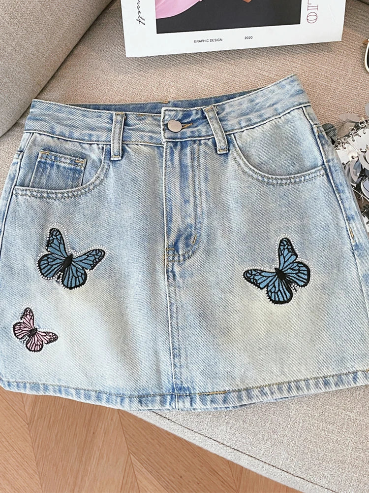 VILZSTUDIOS High Waist Diamond Butterfly Embroidered Skirt
