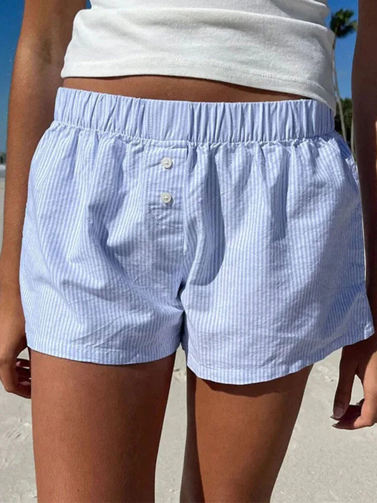 VILZSTUDIOS Chic Striped Elastic Waist Shorts