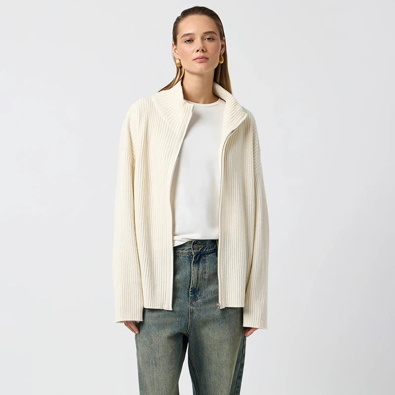 VILZSTUDIOS Cozy Knitted Turtleneck Zipper Cardigan