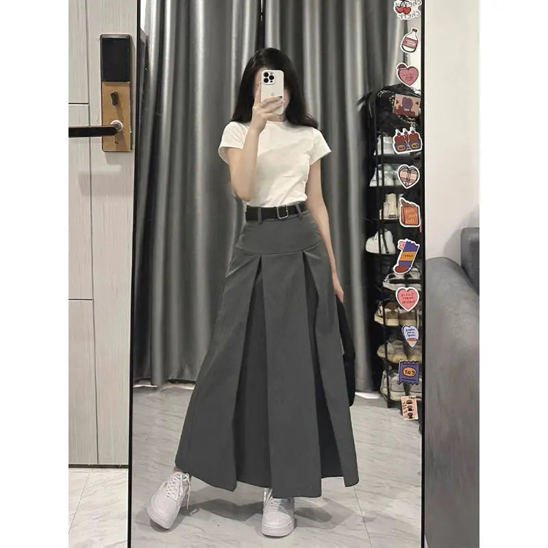 VILZSTUDIOS Petite High Waist A-Line Midi Skirt