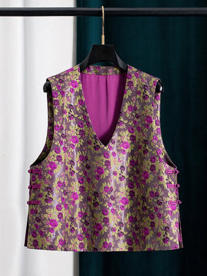 VILZSTUDIOS Vintage Chinese Floral V-Neck Vest