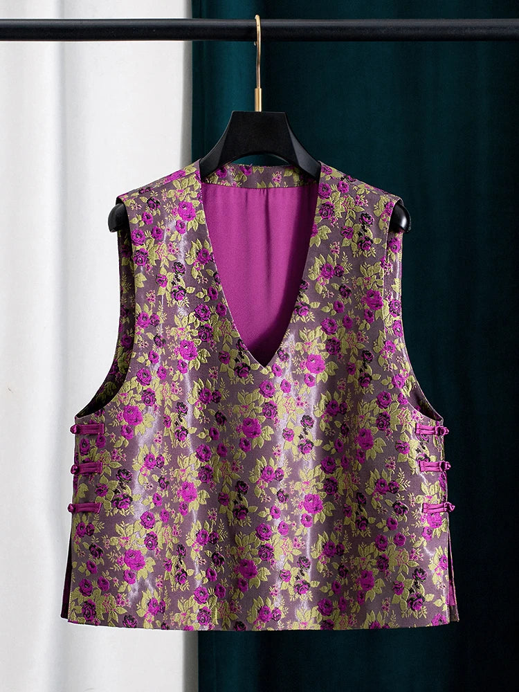 VILZSTUDIOS Vintage Chinese Floral V-Neck Vest