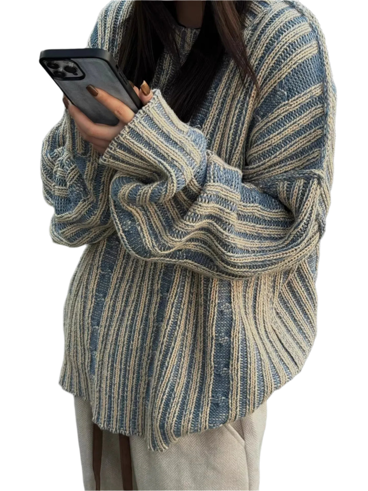 VILZSTUDIOS Contrast Color Retro Striped Knitted Sweaters