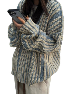 VILZSTUDIOS Contrast Color Retro Striped Knitted Sweaters