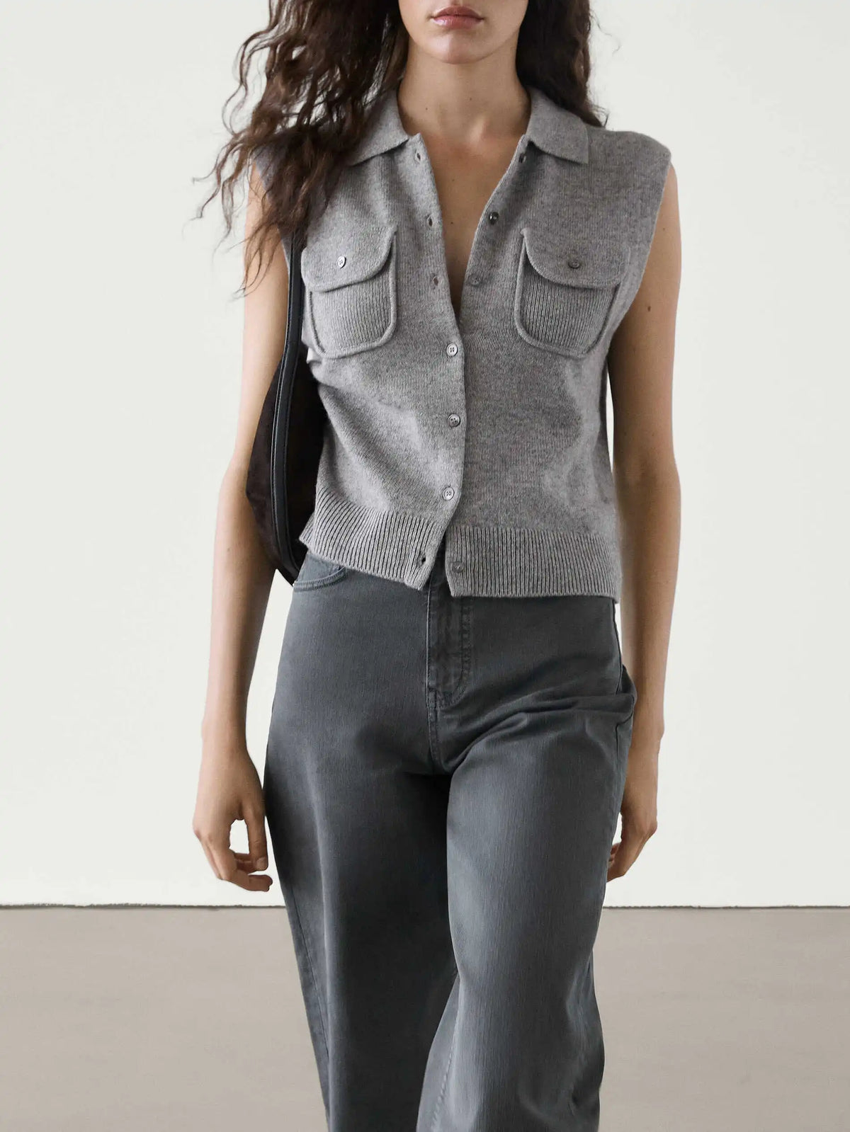VILZSTUDIOS Grey Woolen Knit Sleeveless Vest